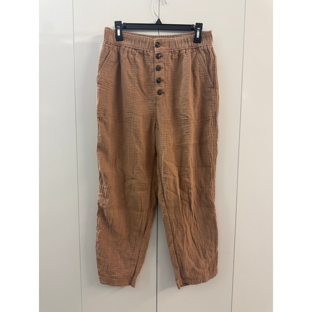 Madewell Cotton Double Gauze Pull On Button Fly Tapered Pants Mauve Pink Medium